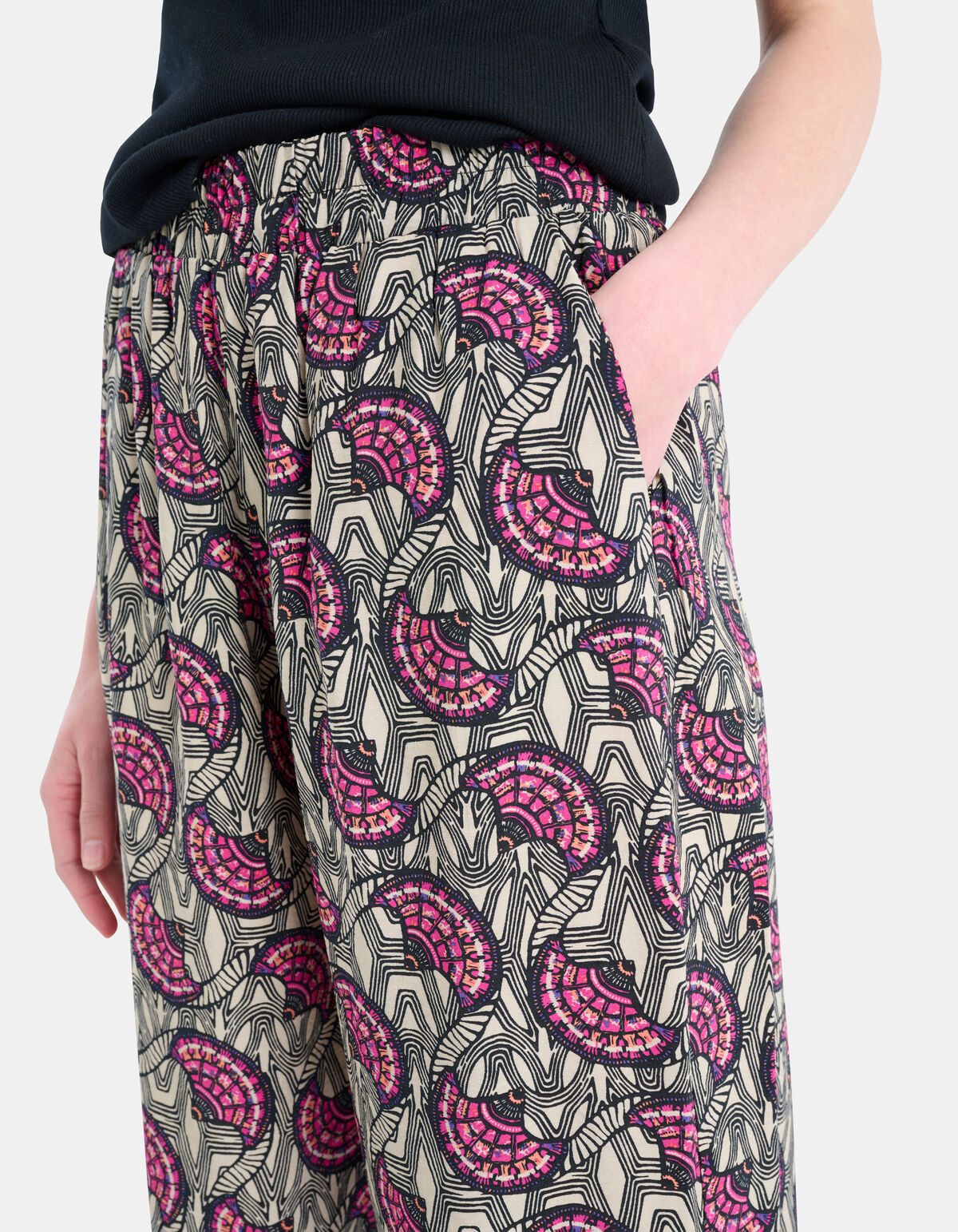 Grafische Print Wide Leg Broek Zwart Eksept
