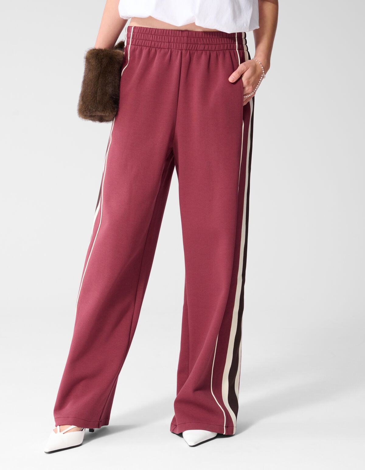 Sporty Tape Wide Leg Fit Broek Donkerrood SHOEBY WOMEN