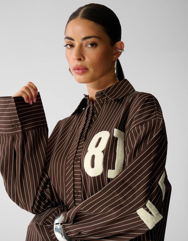 Pinstripe Oversized Fit Blouse Bruin SHOEBY WOMEN
