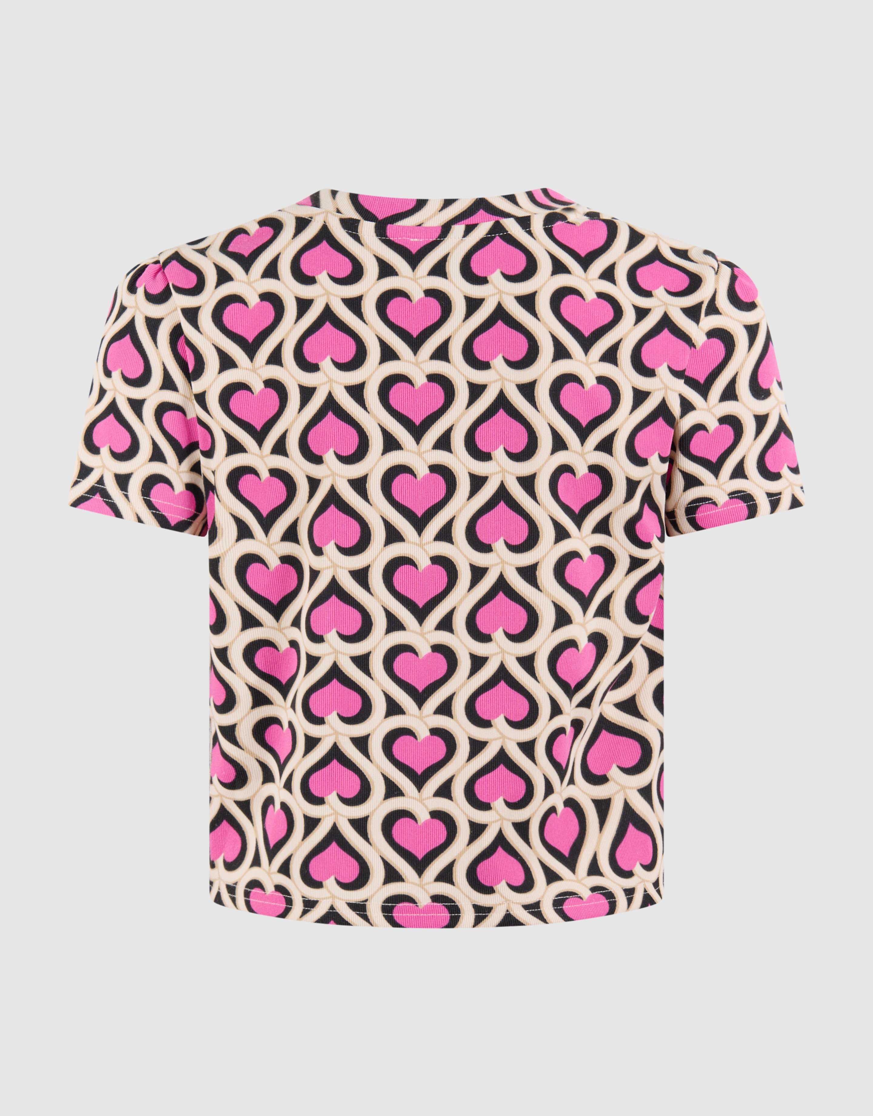 Heart Printed Rib Top Roze SHOEBY GIRLS