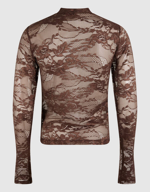 Flower Kanten Top Donkerbruin SHOEBY WOMEN