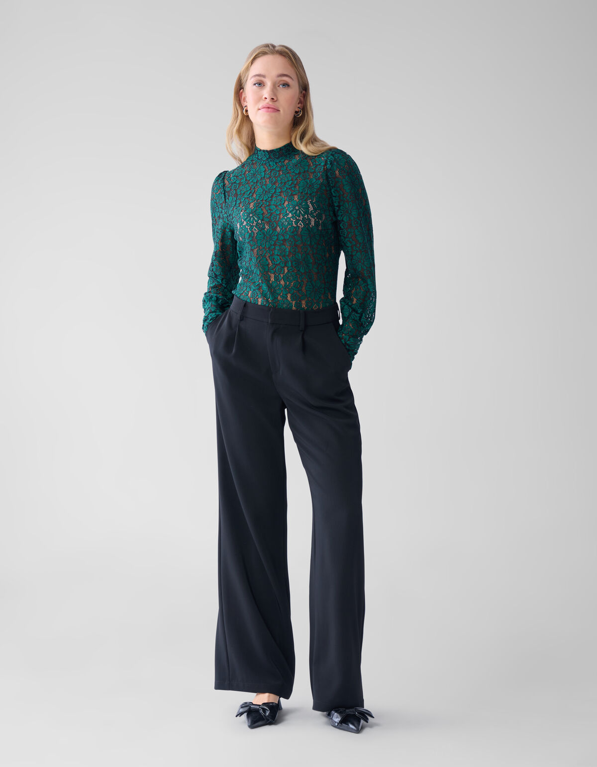 Two Tone Kanten Top Donkergroen SHOEBY WOMEN
