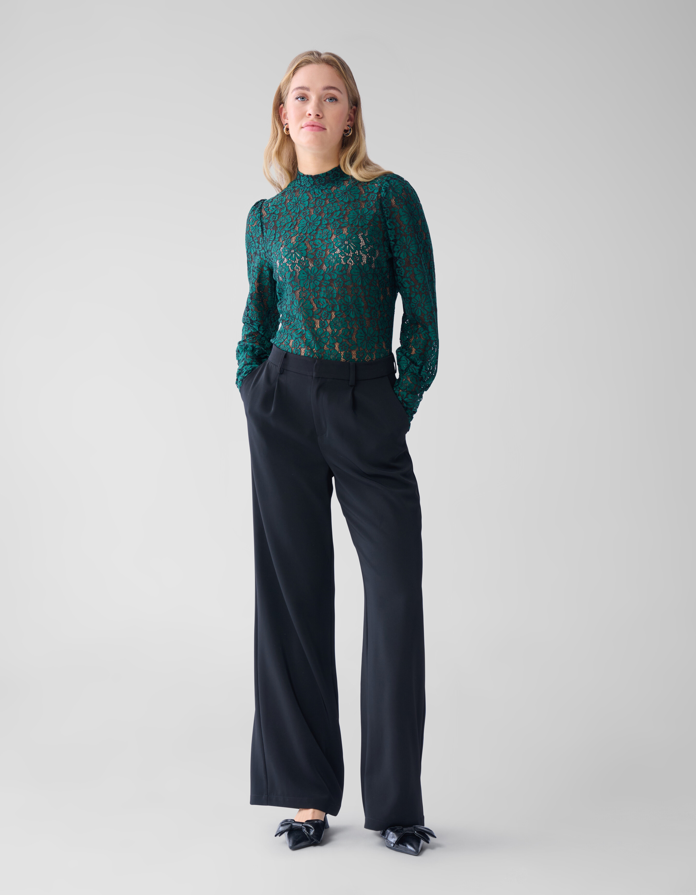 Two Tone Kanten Top Donkergroen SHOEBY WOMEN