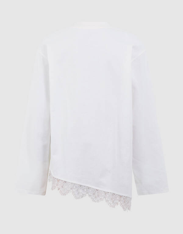 Asymmetrische Kanten Longsleeve T-shirt Wit SHOEBY GIRLS