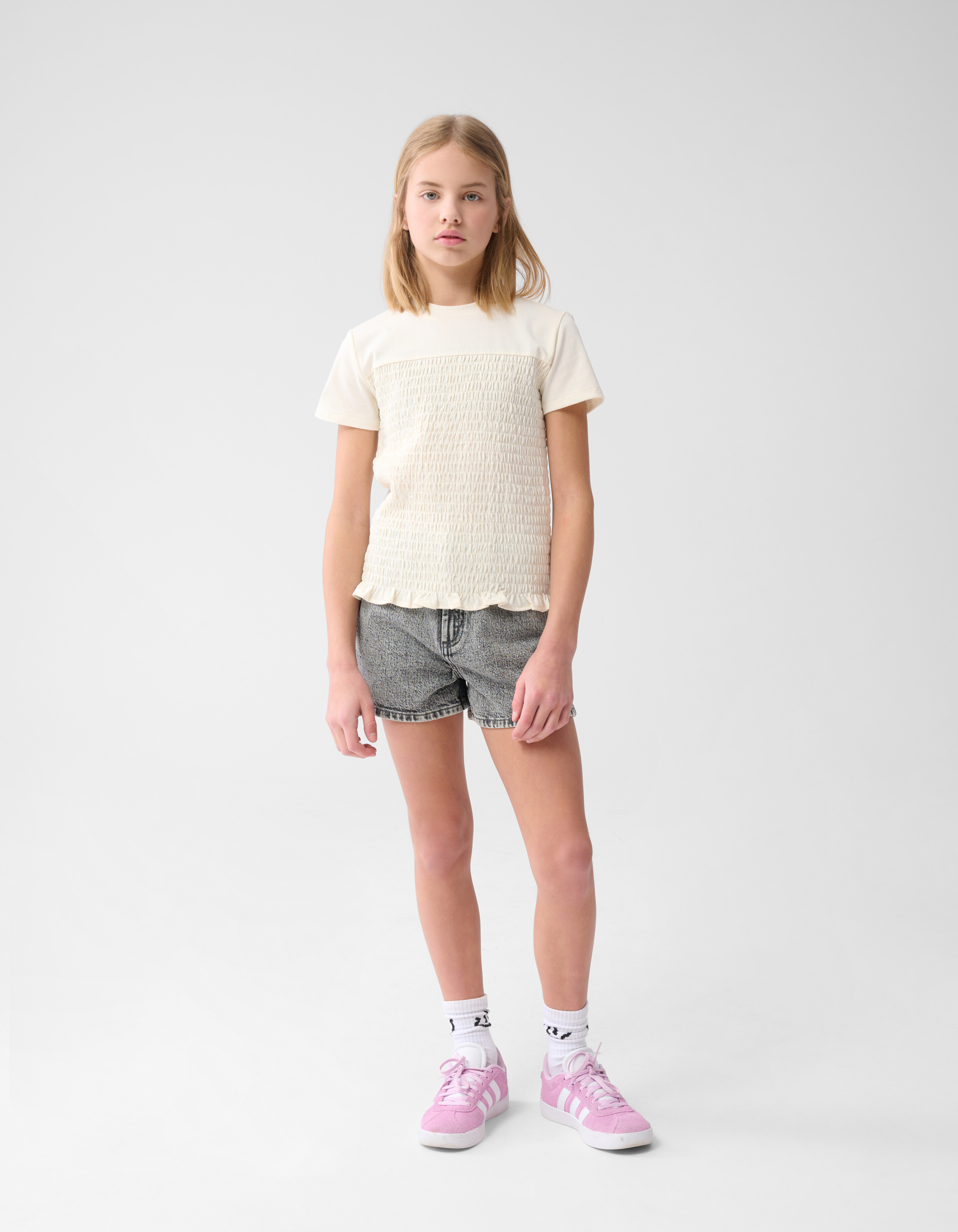 Structuur T-shirt Gebroken Wit SHOEBY GIRLS