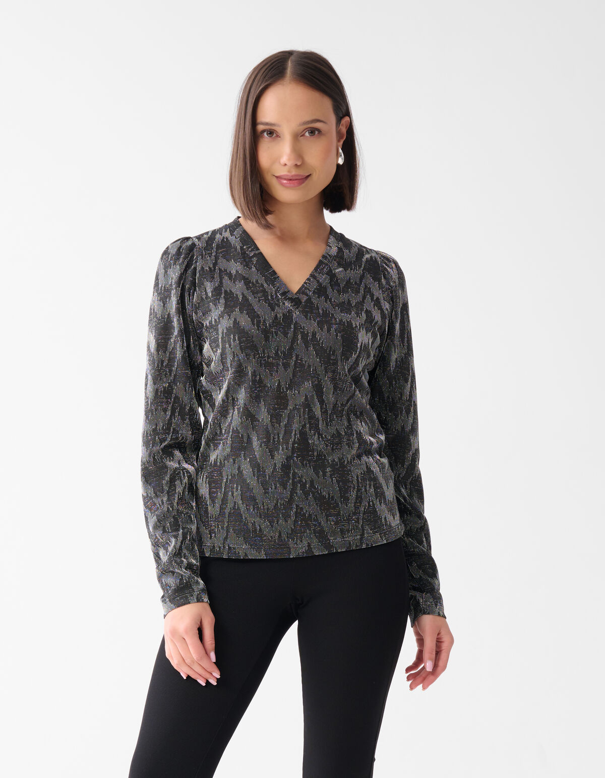 Lurex V-hals Top Zwart SHOEBY WOMEN