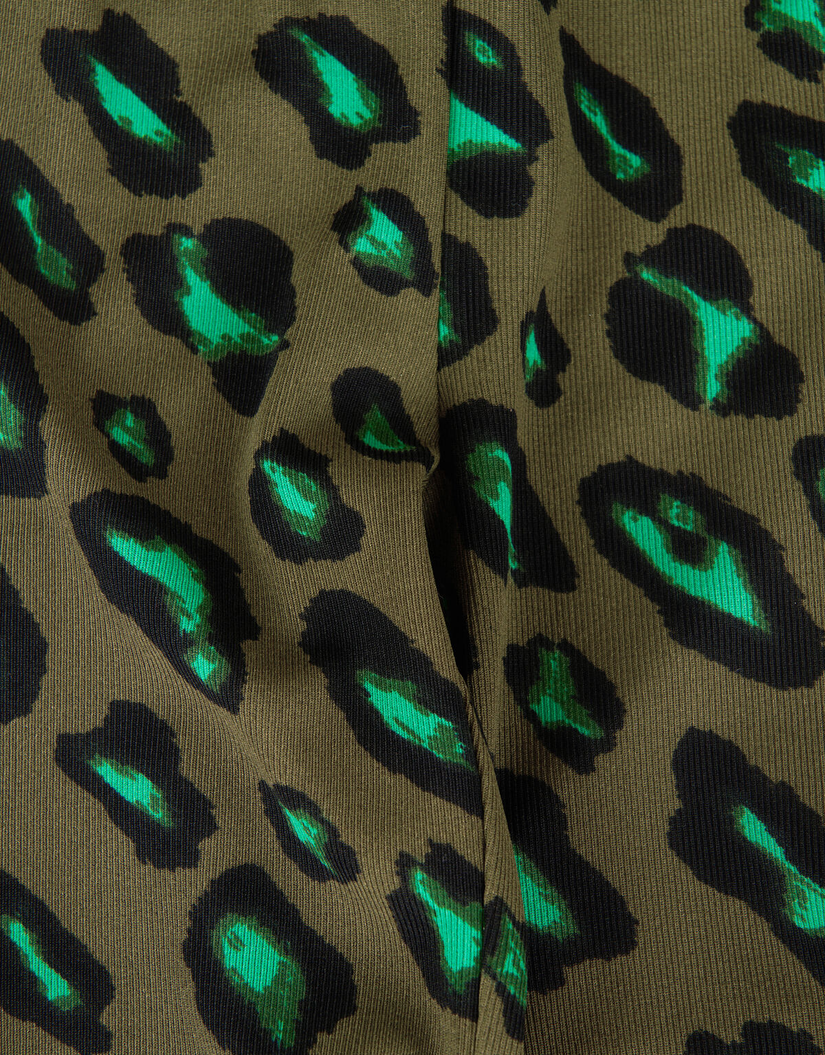 Leopard Rib Flared Broek Donkergroen SHOEBY GIRLS
