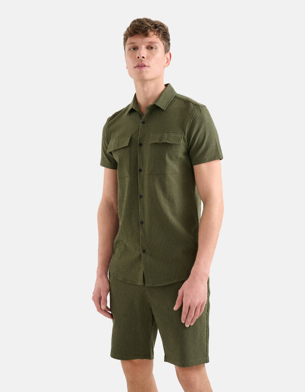 Gestreepte Seersucker Overhemd Groen SHOEBY MEN