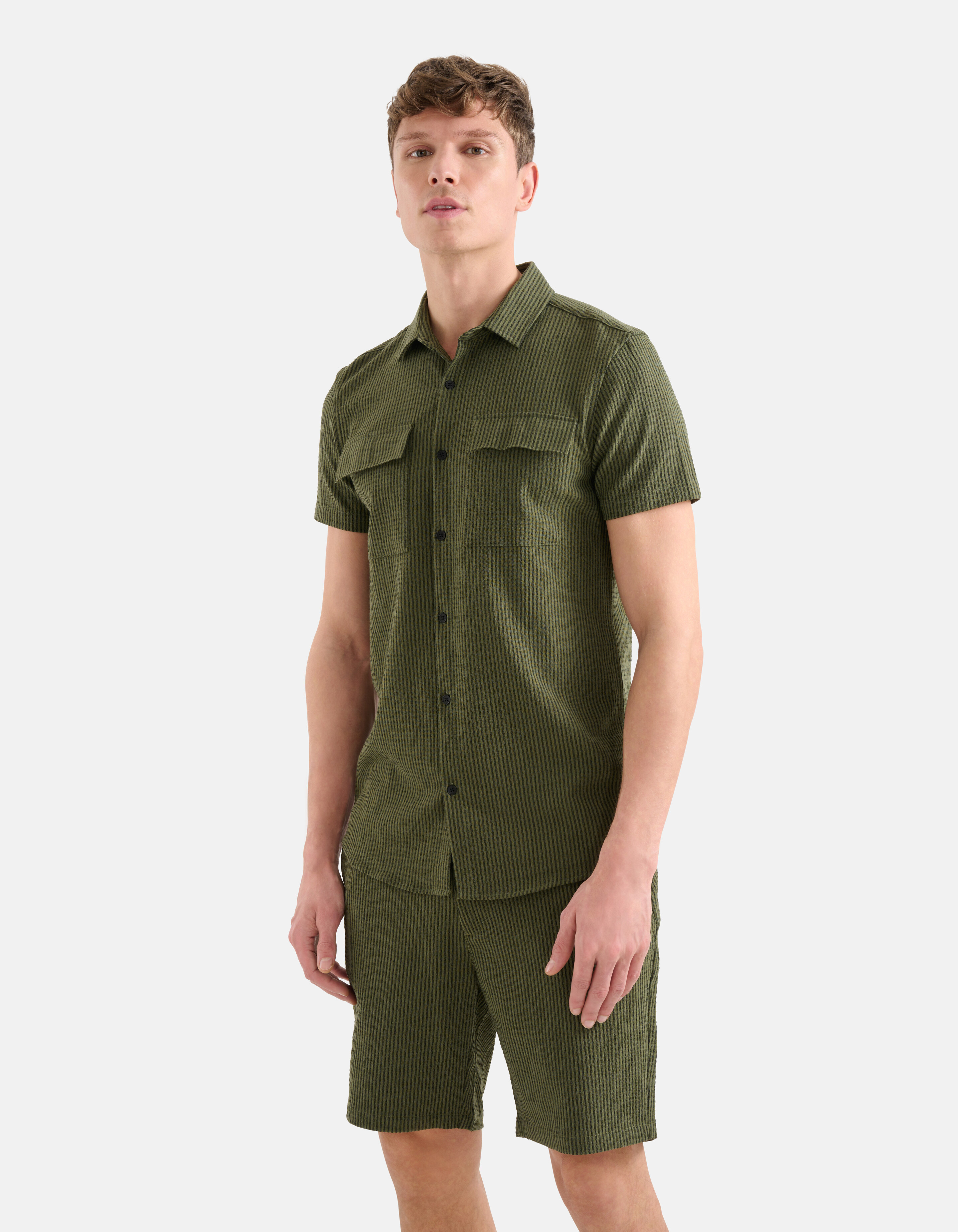 Gestreepte Seersucker Overhemd Groen SHOEBY MEN