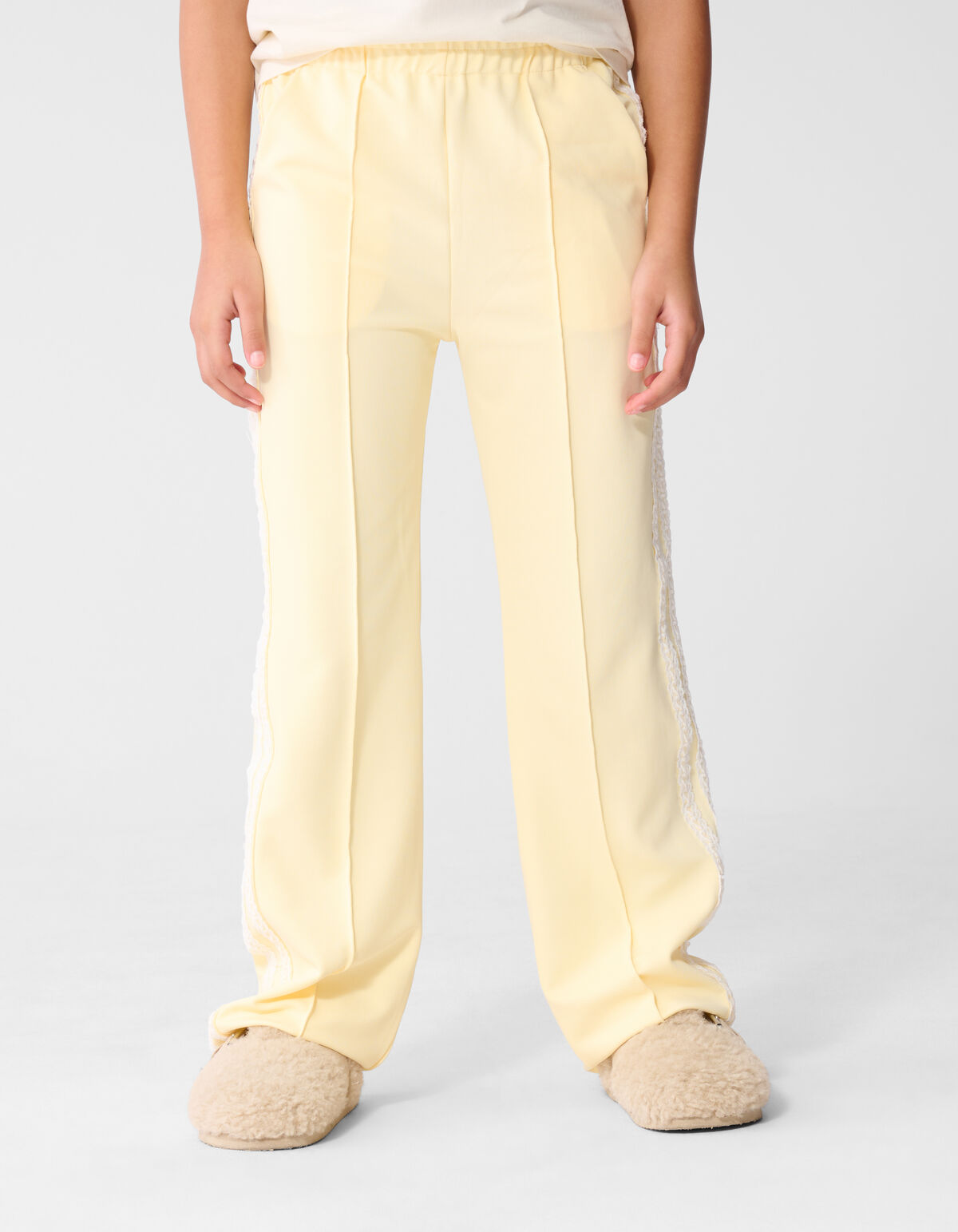 Sporty Wide Leg Broek Lichtgeel SHOEBY GIRLS