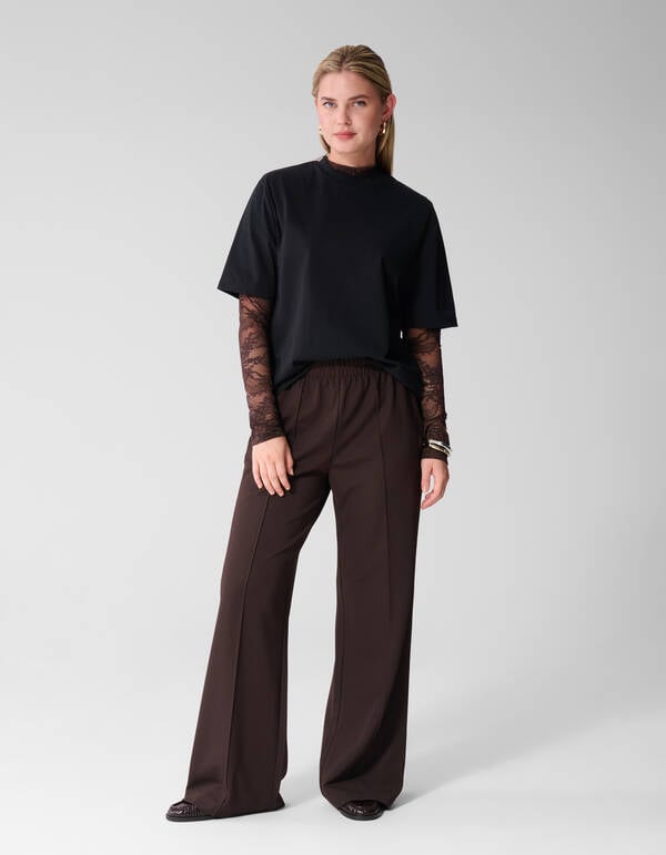 Basic Wide Leg Broek Donkerbruin SHOEBY WOMEN