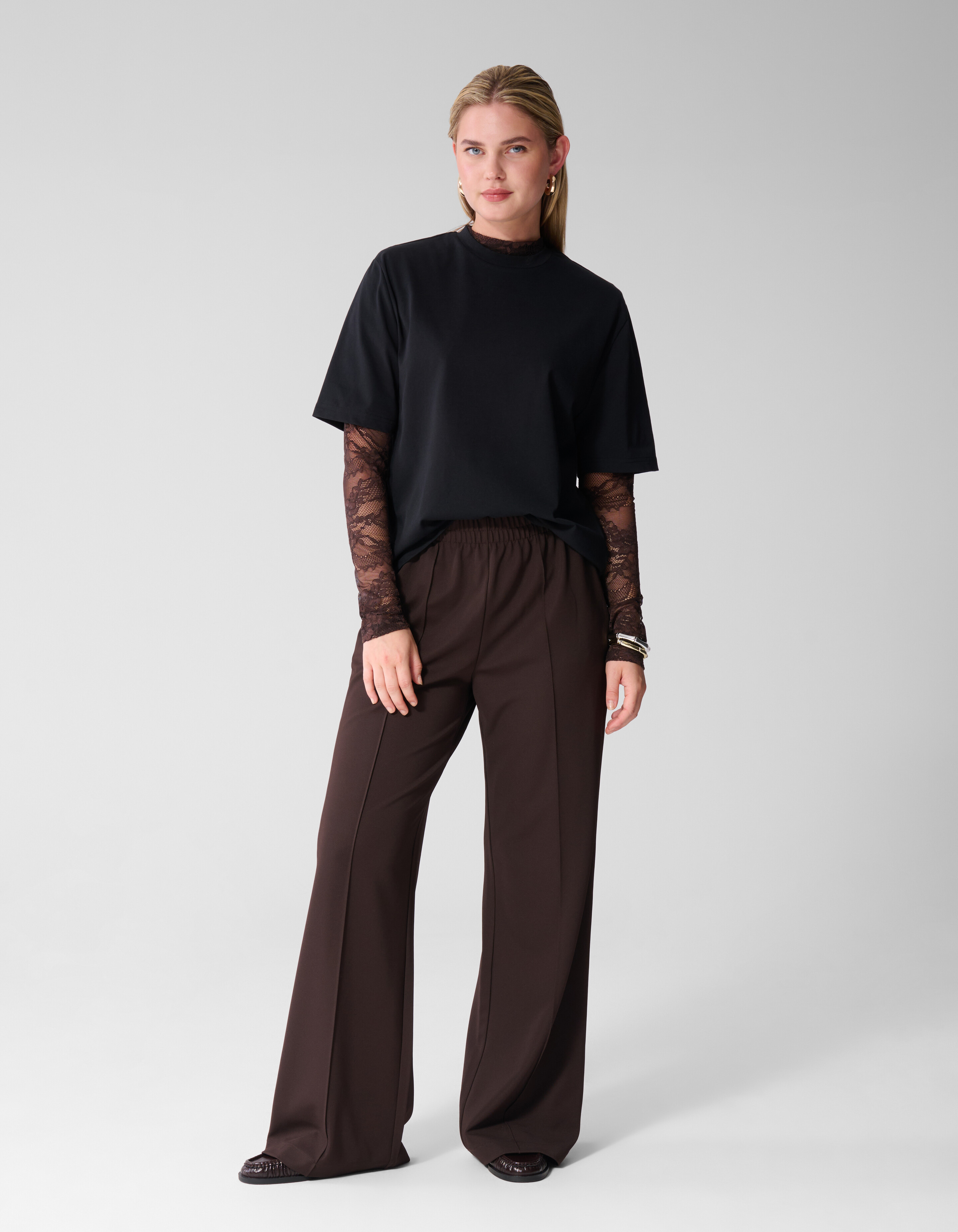 Basic Wide Leg Broek Donkerbruin SHOEBY WOMEN