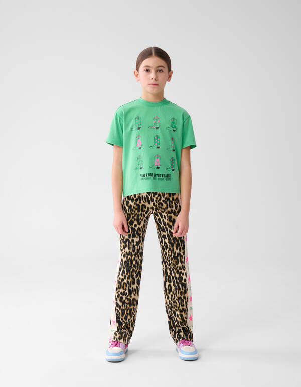 Sporty Wide Leg Leopard Broek Bruin SHOEBY GIRLS