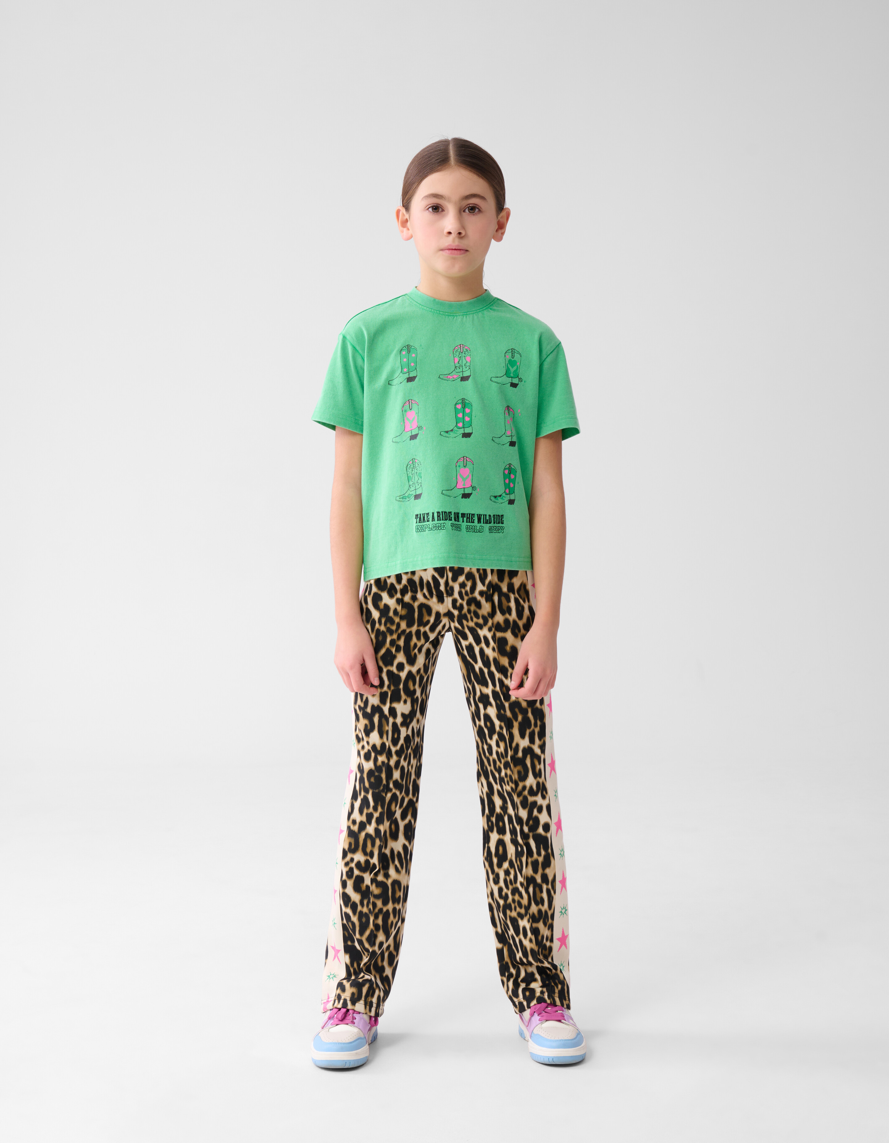 Sporty Wide Leg Leopard Broek Bruin SHOEBY GIRLS