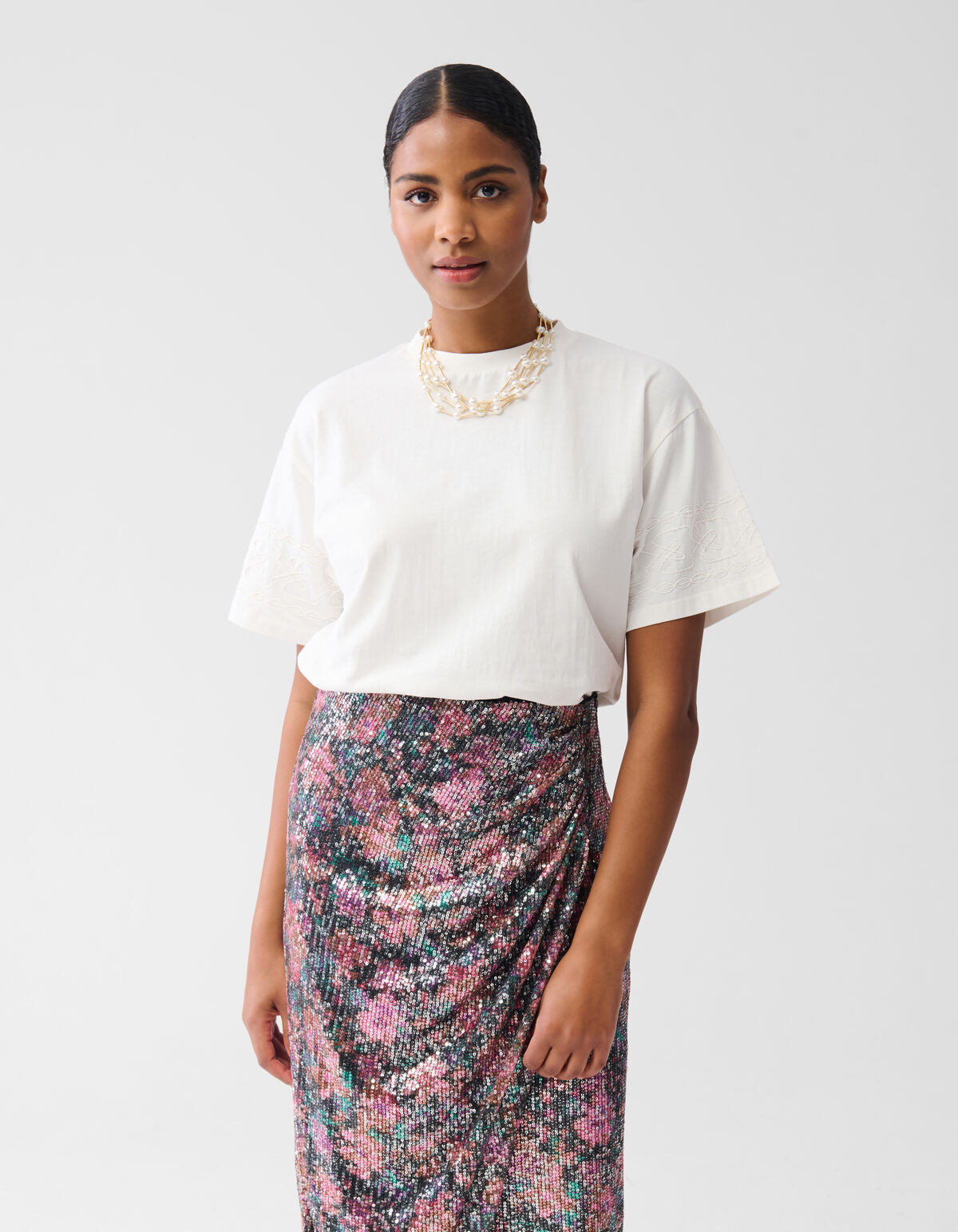 Cord Embroidery T-shirt Gebroken Wit By Fred SHOEBY WOMEN
