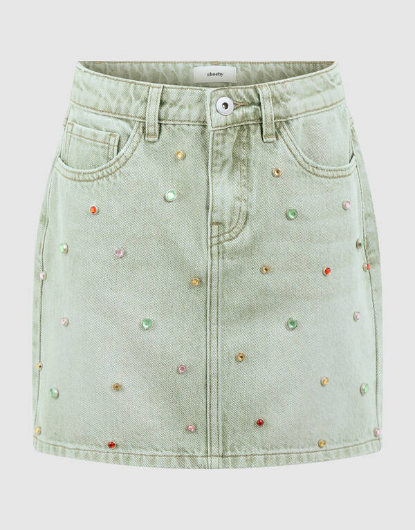 Rhinestone Denim Rok Groen SHOEBY GIRLS