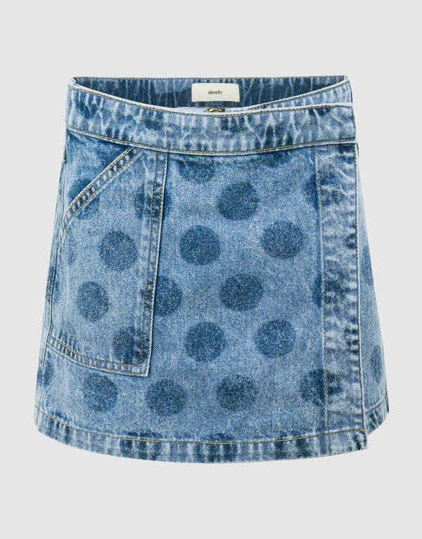Polkadot Overslag Denim Skort Blauw SHOEBY GIRLS