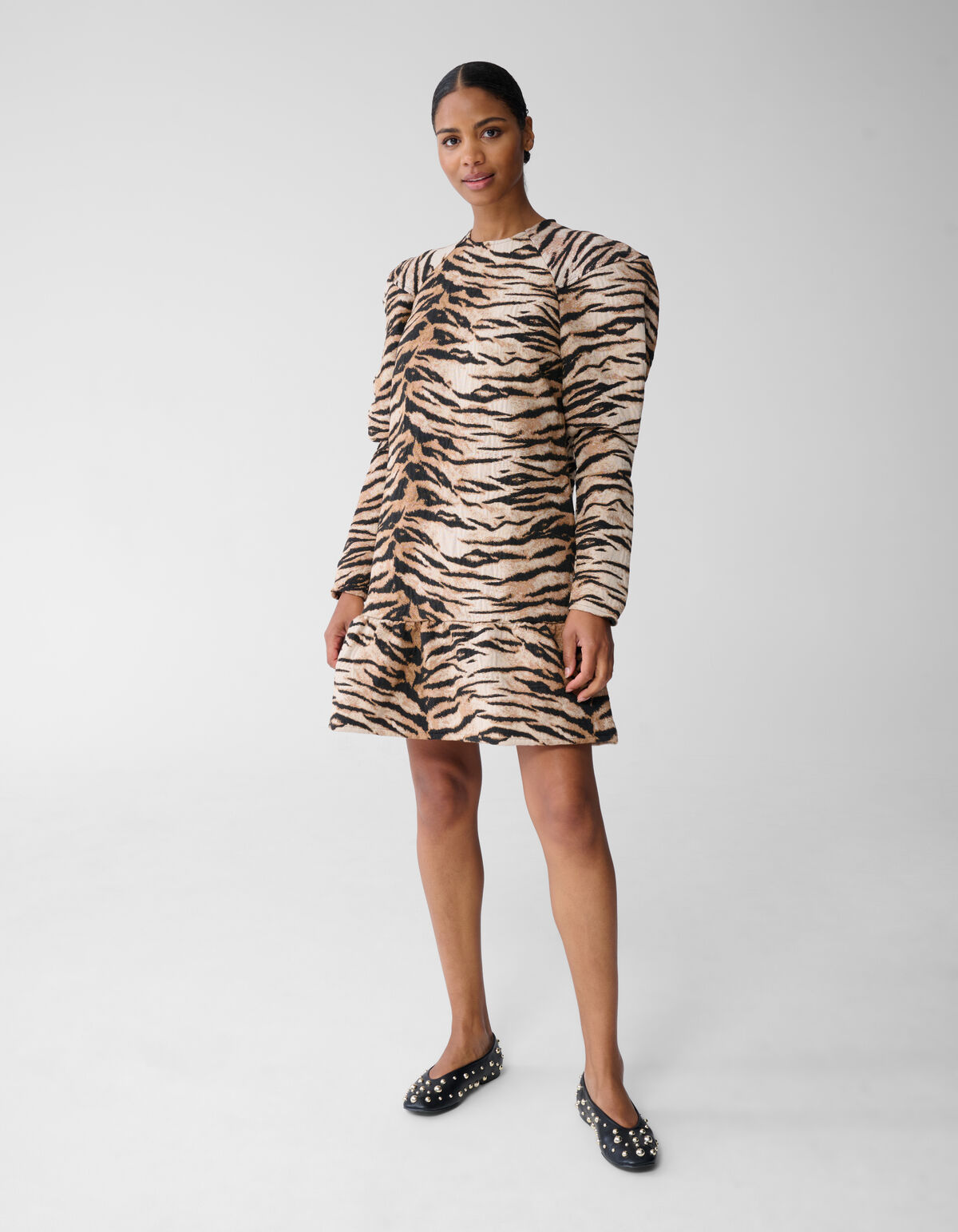 Jacquard Tiger Mini Jurk Lichtbruin SHOEBY WOMEN