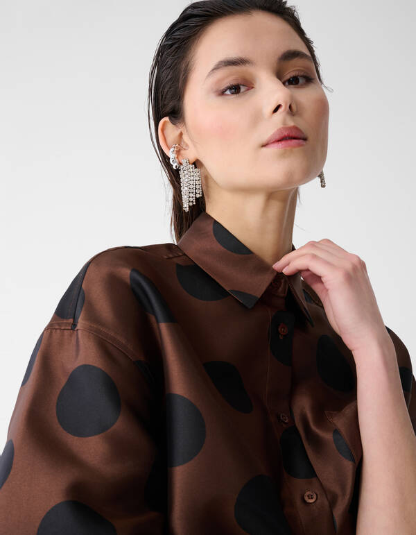 Oversized Kanten Polkadot Blouse Bruin SHOEBY WOMEN