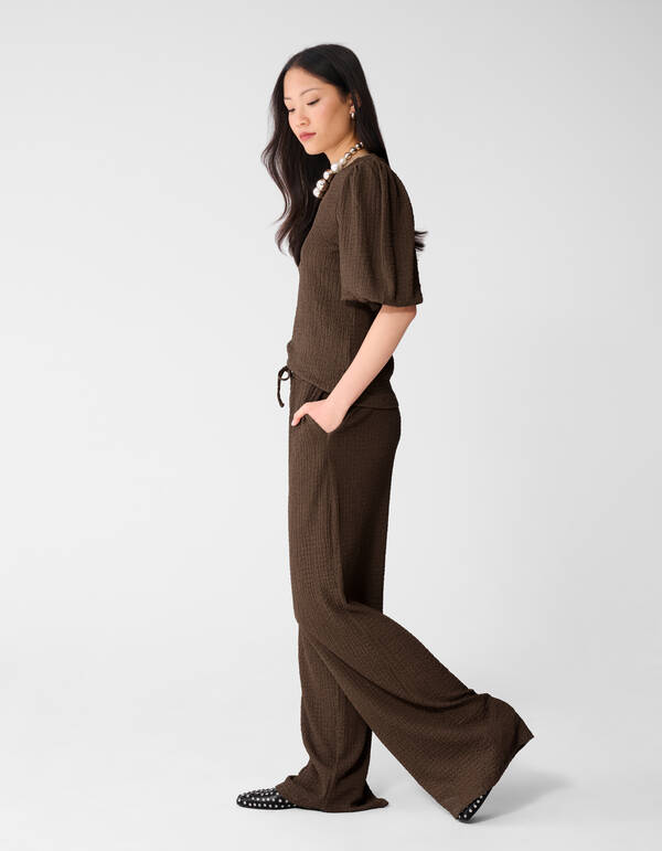 Crinkle Wide Leg Fit Broek Bruin SHOEBY WOMEN