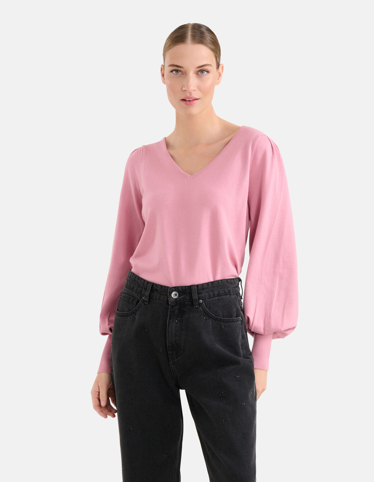 Gebreide V-hals Trui Roze SHOEBY WOMEN