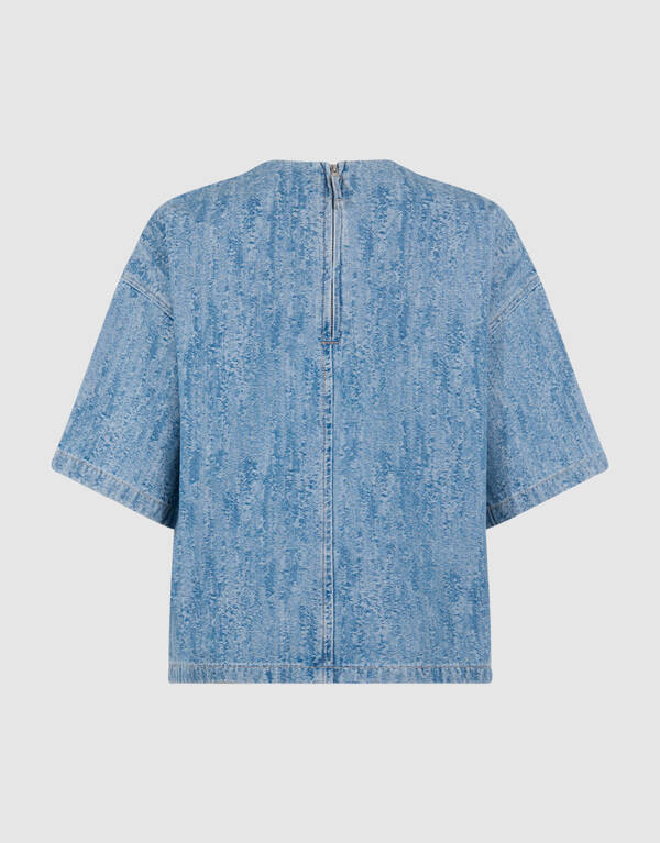 Oversized Jacquard Denim T-shirt Blauw SHOEBY WOMEN