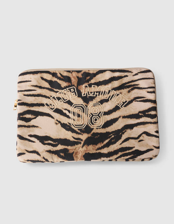 Tijger Embroidery Laptophoes Bruin SHOEBY ACCESSOIRES