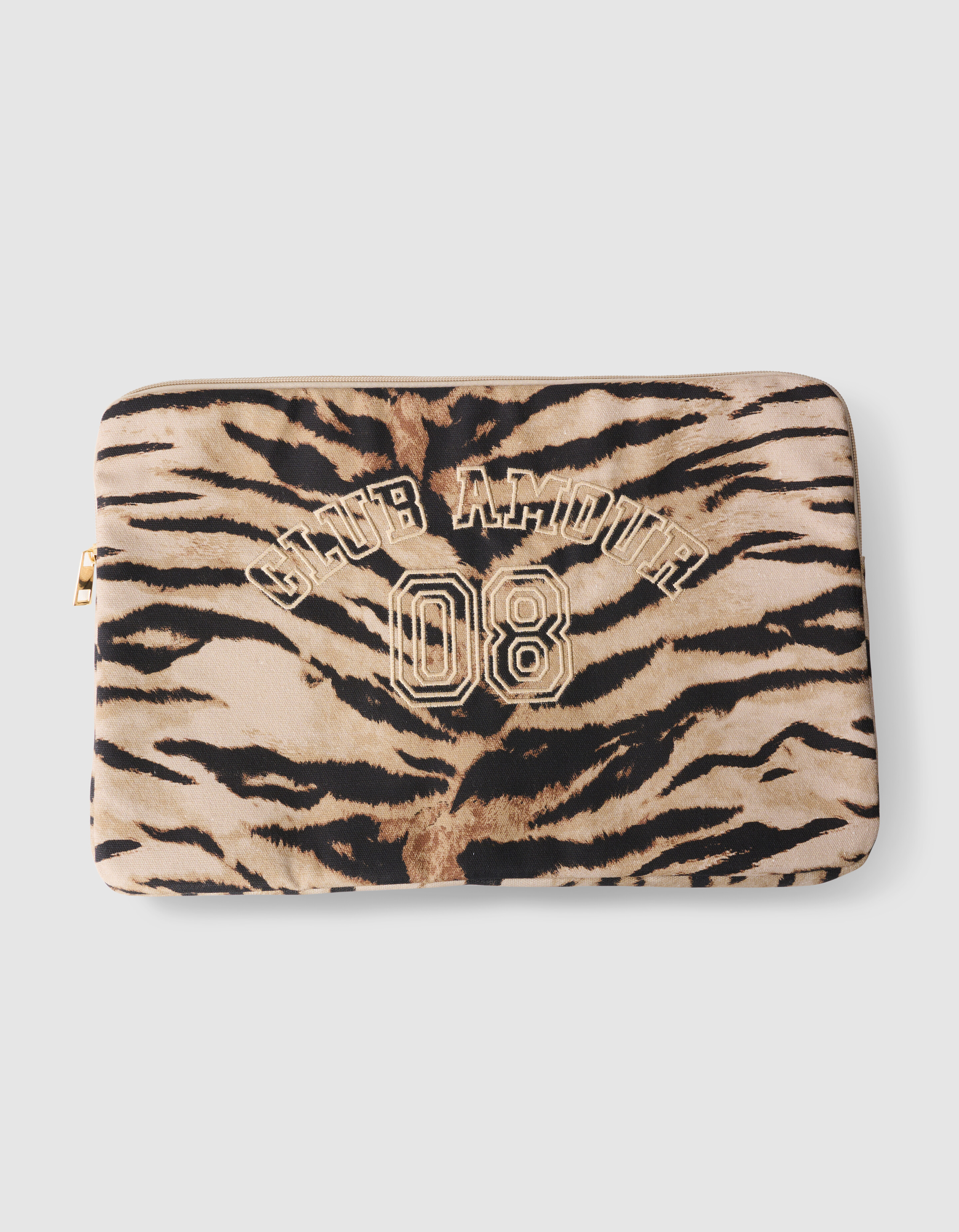 Tijger Embroidery Laptophoes Bruin SHOEBY ACCESSOIRES
