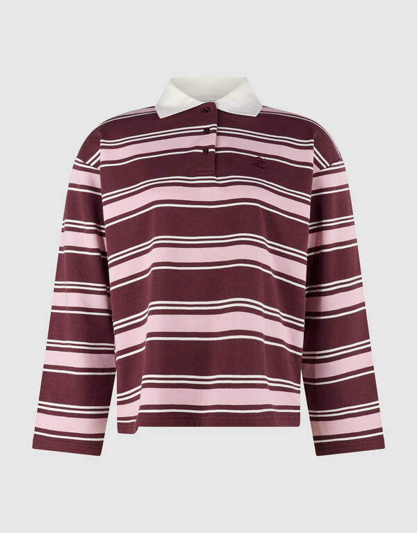 Gestreepte Polo Longsleeve Donkerrood SHOEBY WOMEN