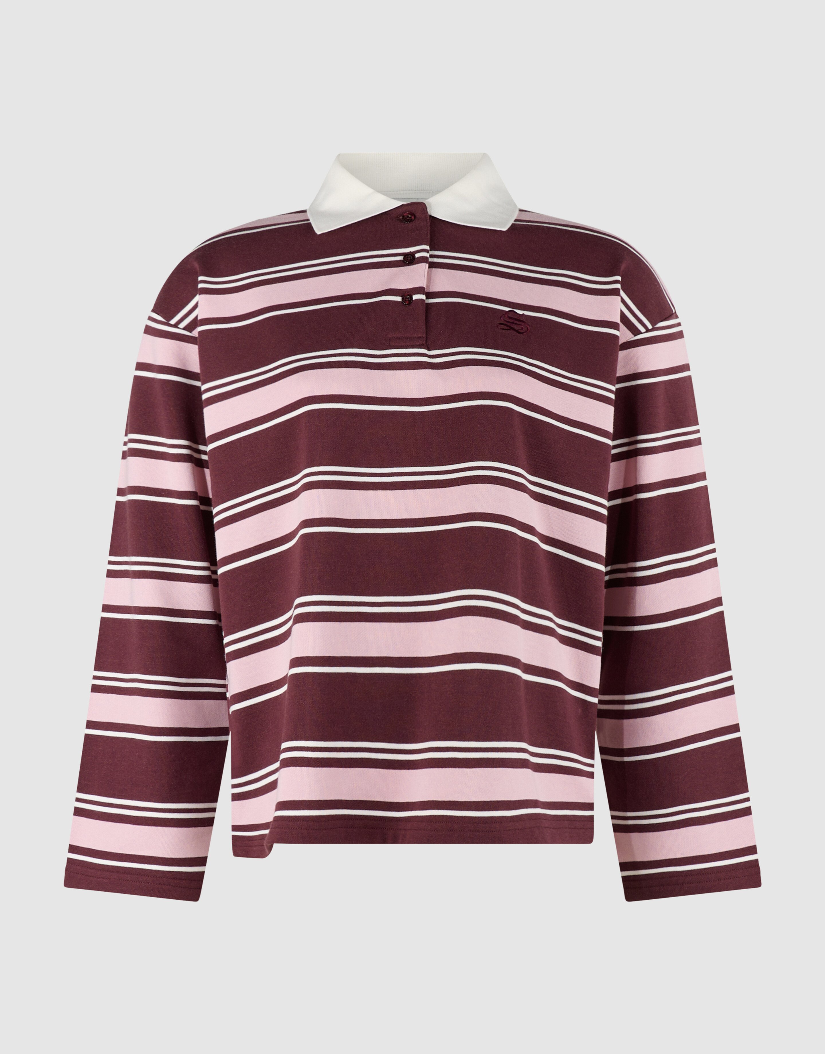 Gestreepte Polo Longsleeve Donkerrood SHOEBY WOMEN