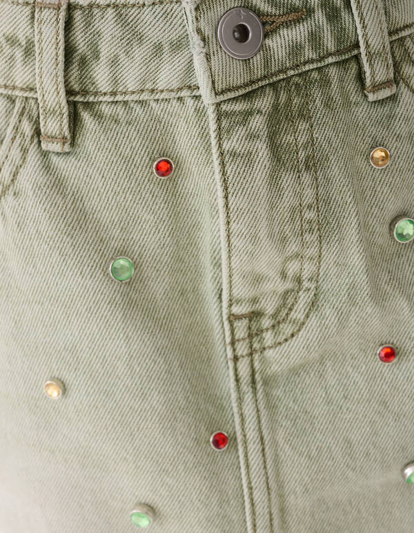 Rhinestone Denim Rok Groen SHOEBY GIRLS