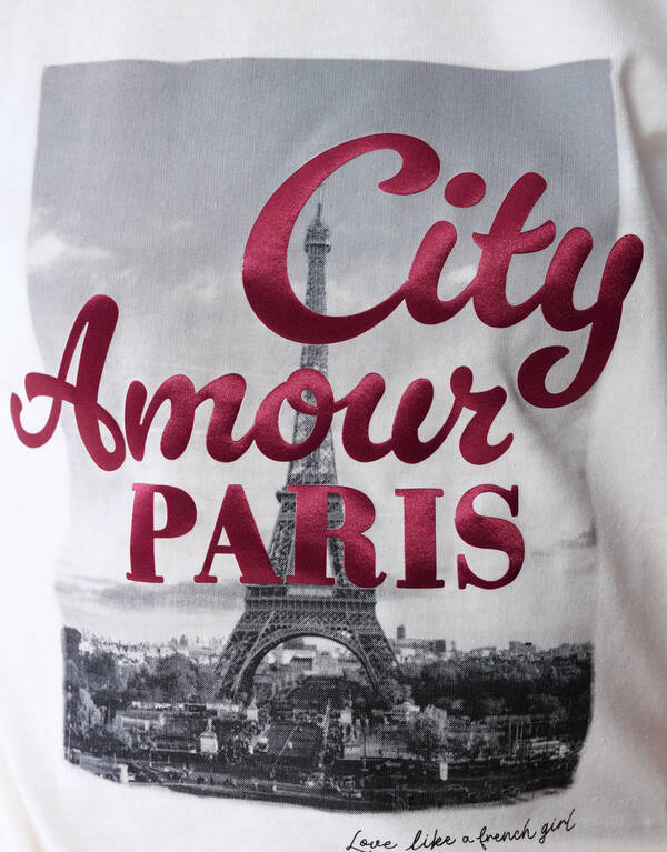 Paris Shiny Artwork T-shirt Gebroken Wit SHOEBY GIRLS
