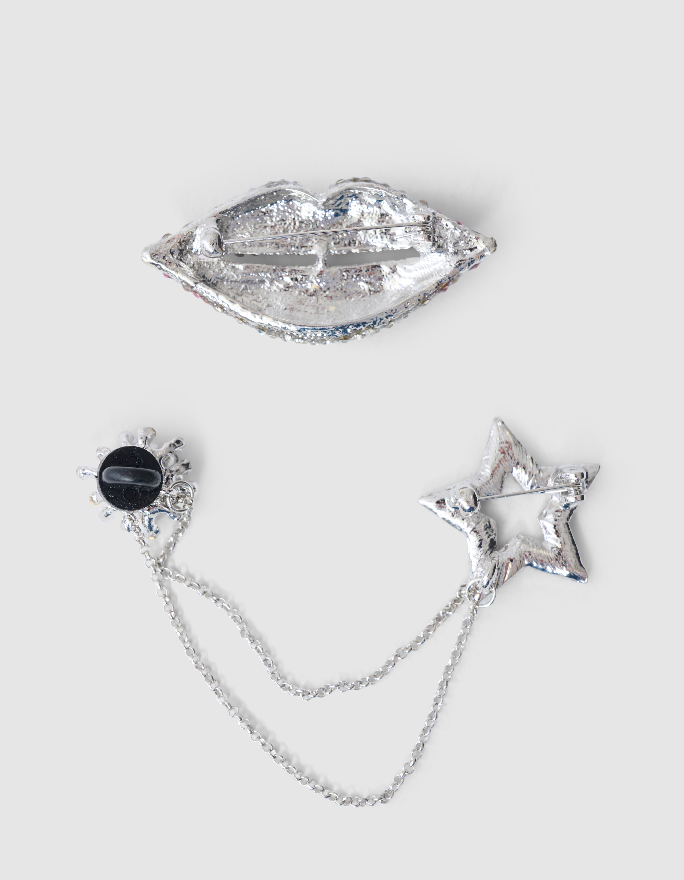 Lips/Star Strass Broche Set Zilver SHOEBY ACCESSOIRES