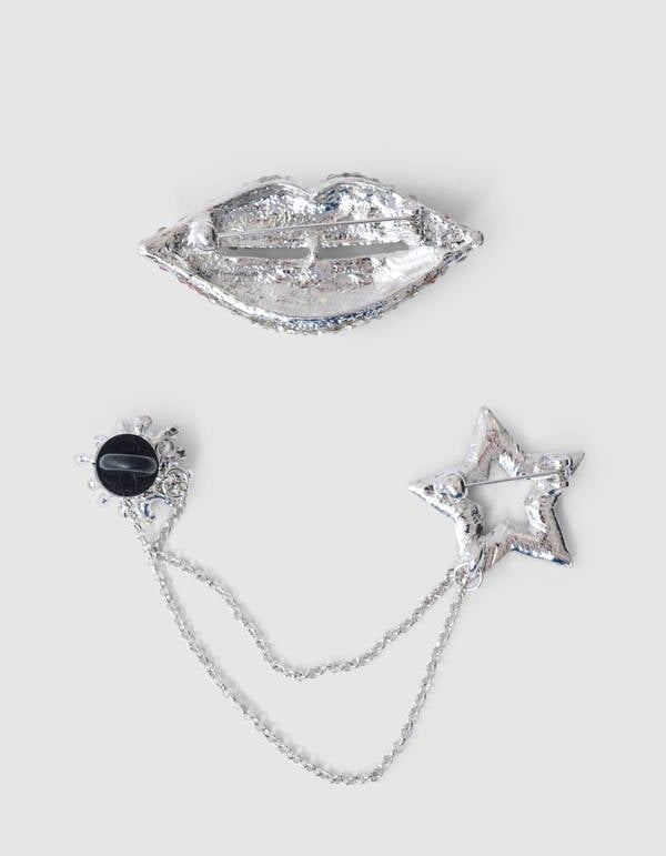 Lips/Star Strass Broche Set Zilver SHOEBY ACCESSOIRES