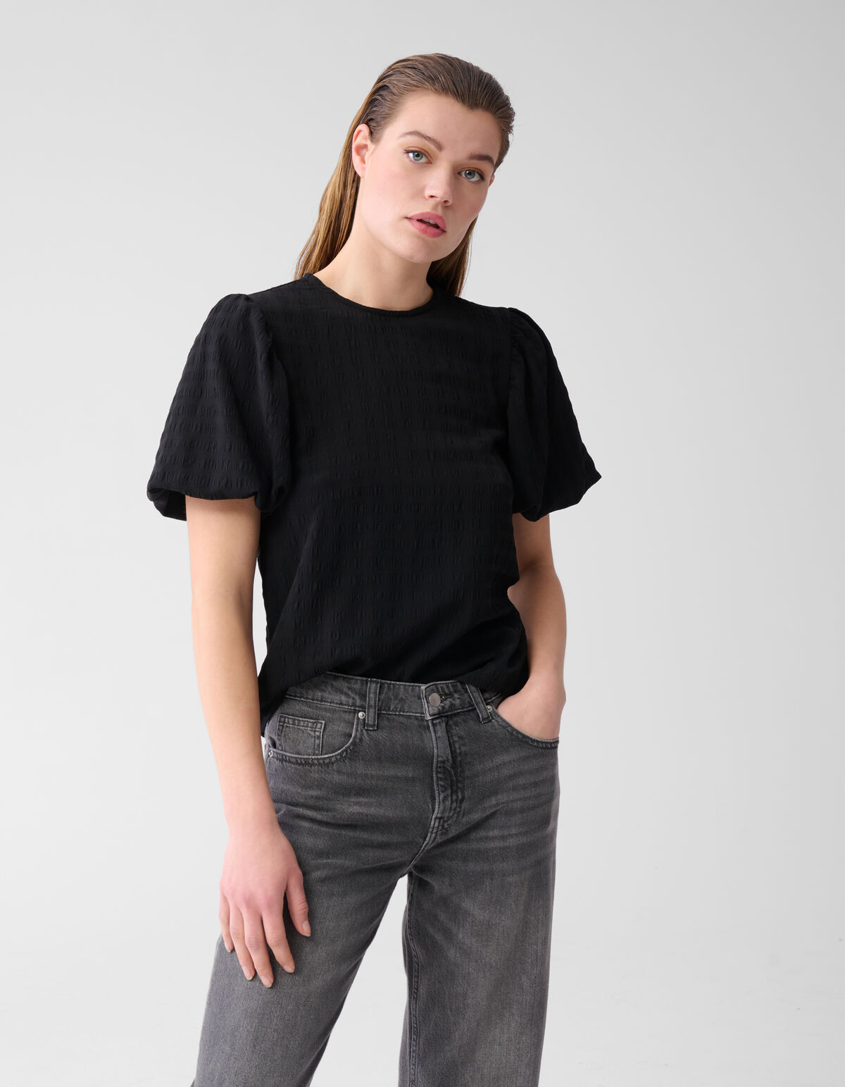 Crinkle Strik Top Zwart SHOEBY WOMEN