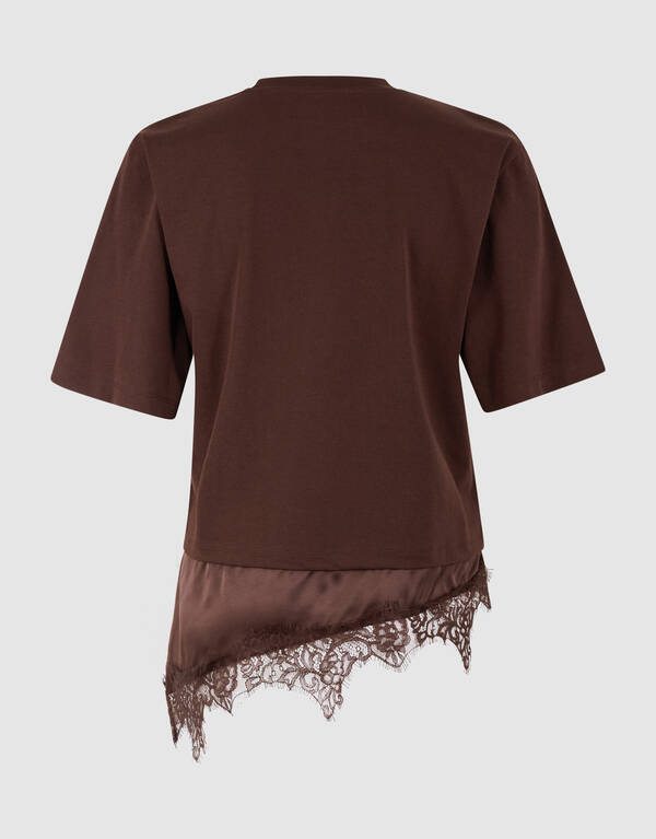 Kanten Satijnen T-shirt Bruin SHOEBY WOMEN