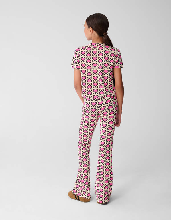 Heart Printed Rib Top Roze SHOEBY GIRLS