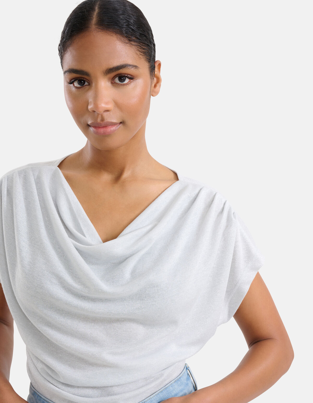 Gedrapeerde Glitter Top Zilver SHOEBY WOMEN