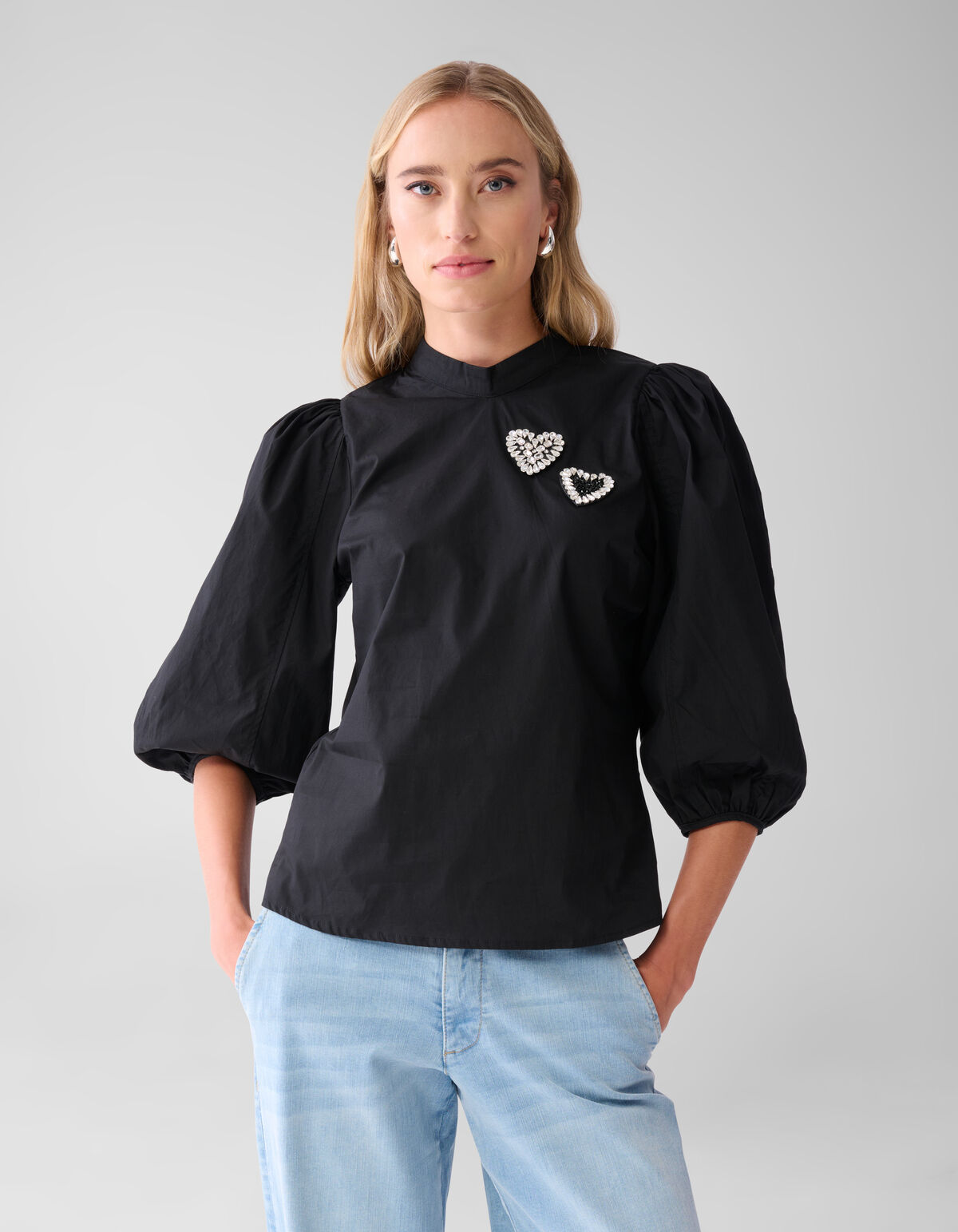 Strass Heart Poplin Blouse Zwart SHOEBY WOMEN