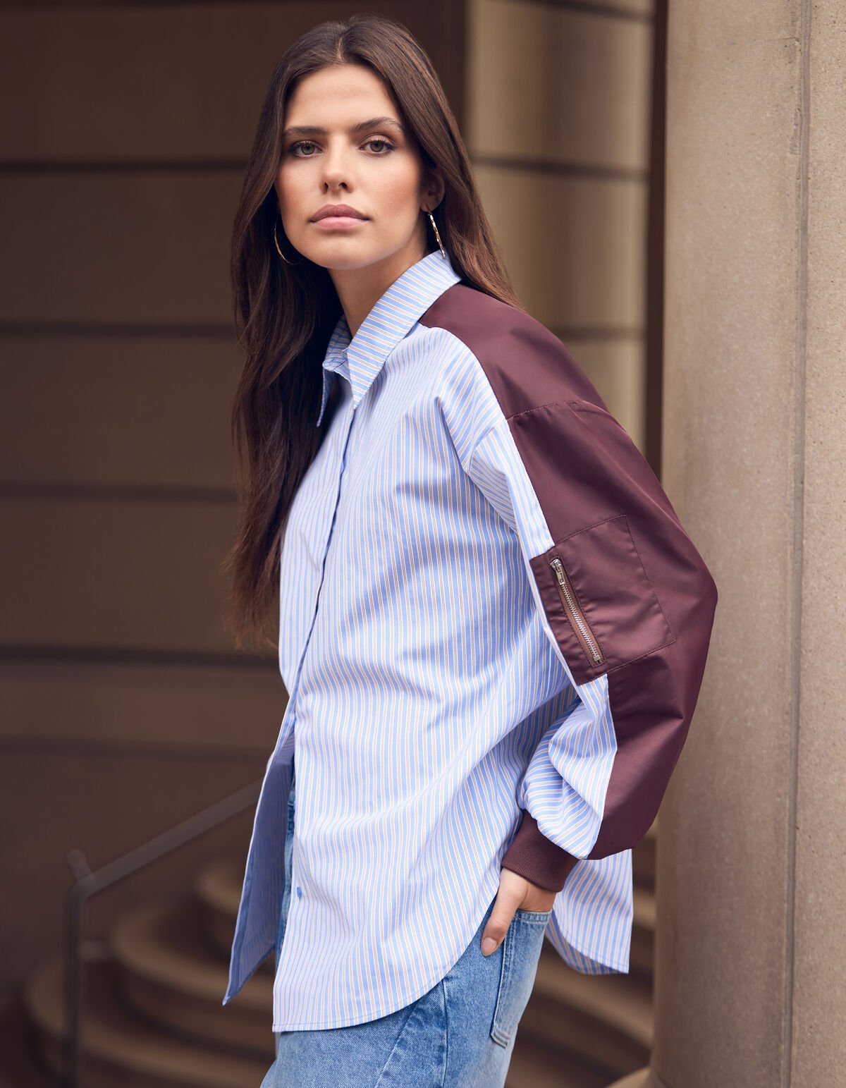 Mix Pinstripe Blouse Blauw/Donkerrood SHOEBY WOMEN