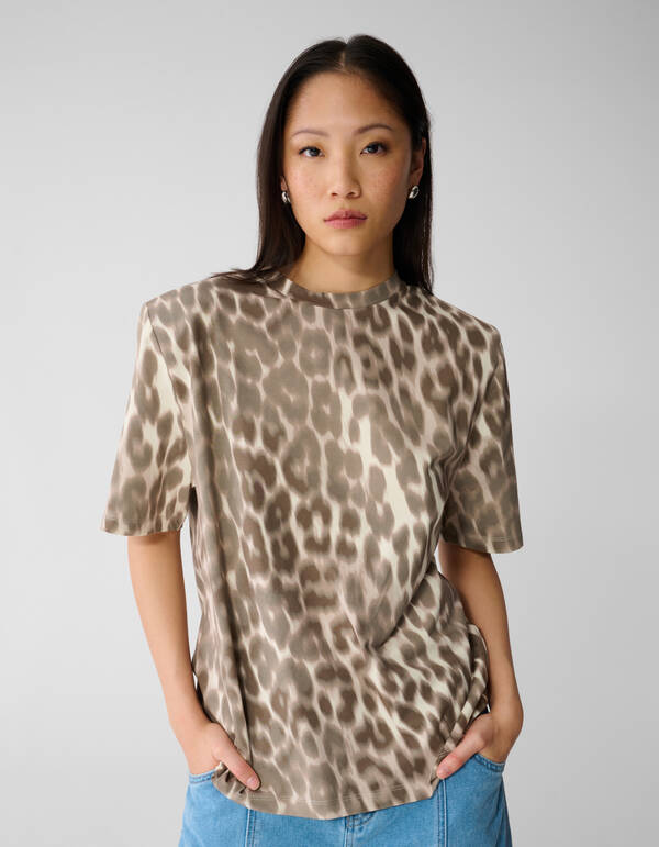 Leopard Padded T-shirt Lichtbruin SHOEBY WOMEN