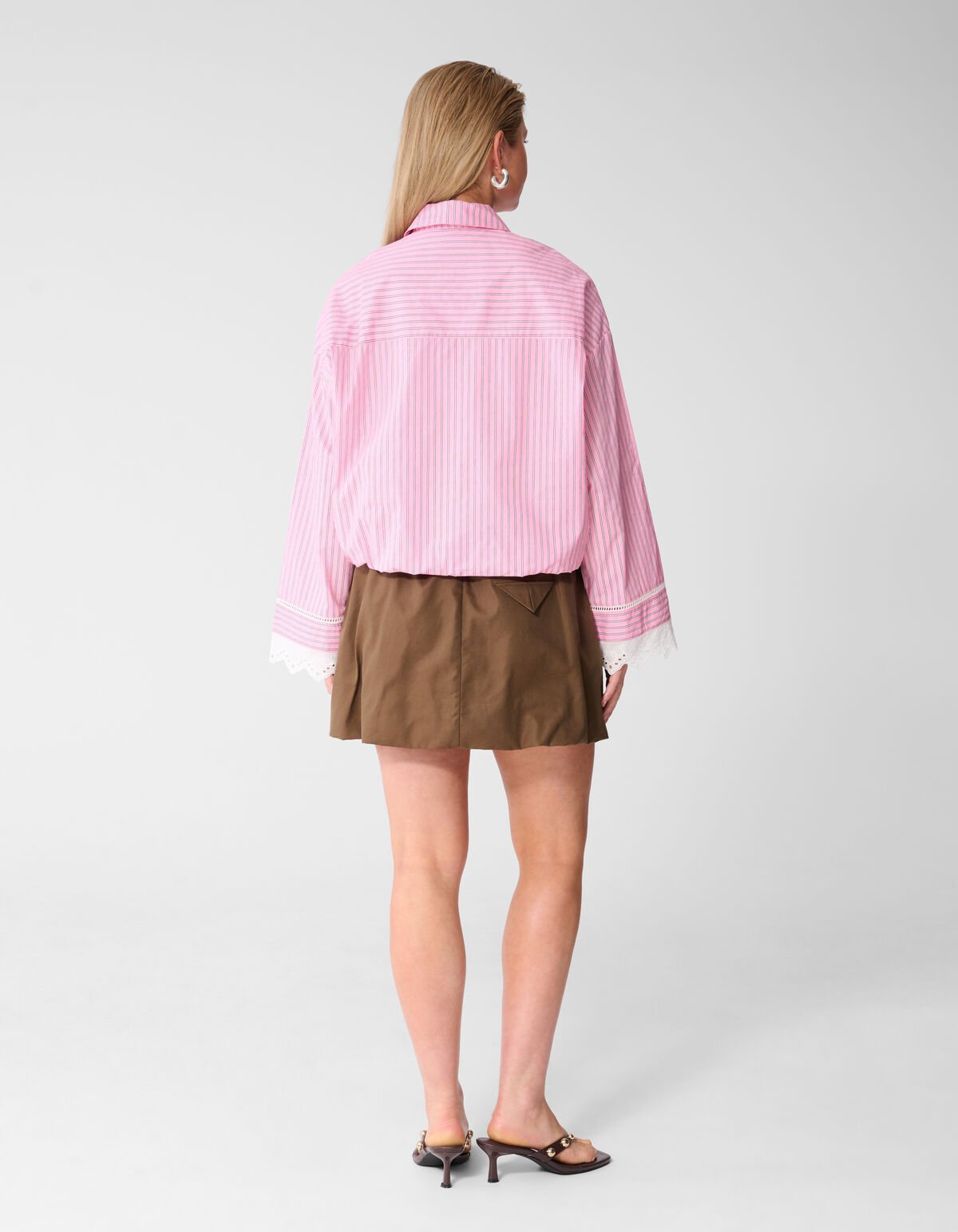 Oversized Kanten Pinstripe Blouse Roze SHOEBY WOMEN