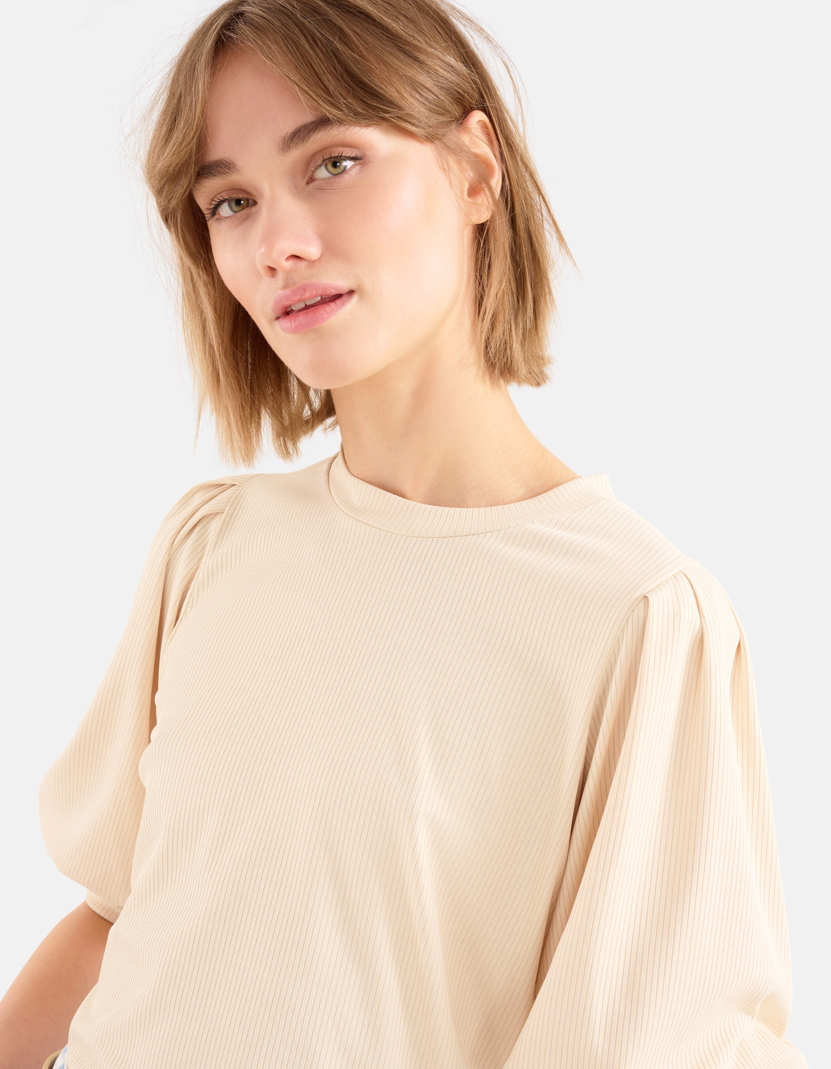 Rib V-hals Top Beige SHOEBY WOMEN
