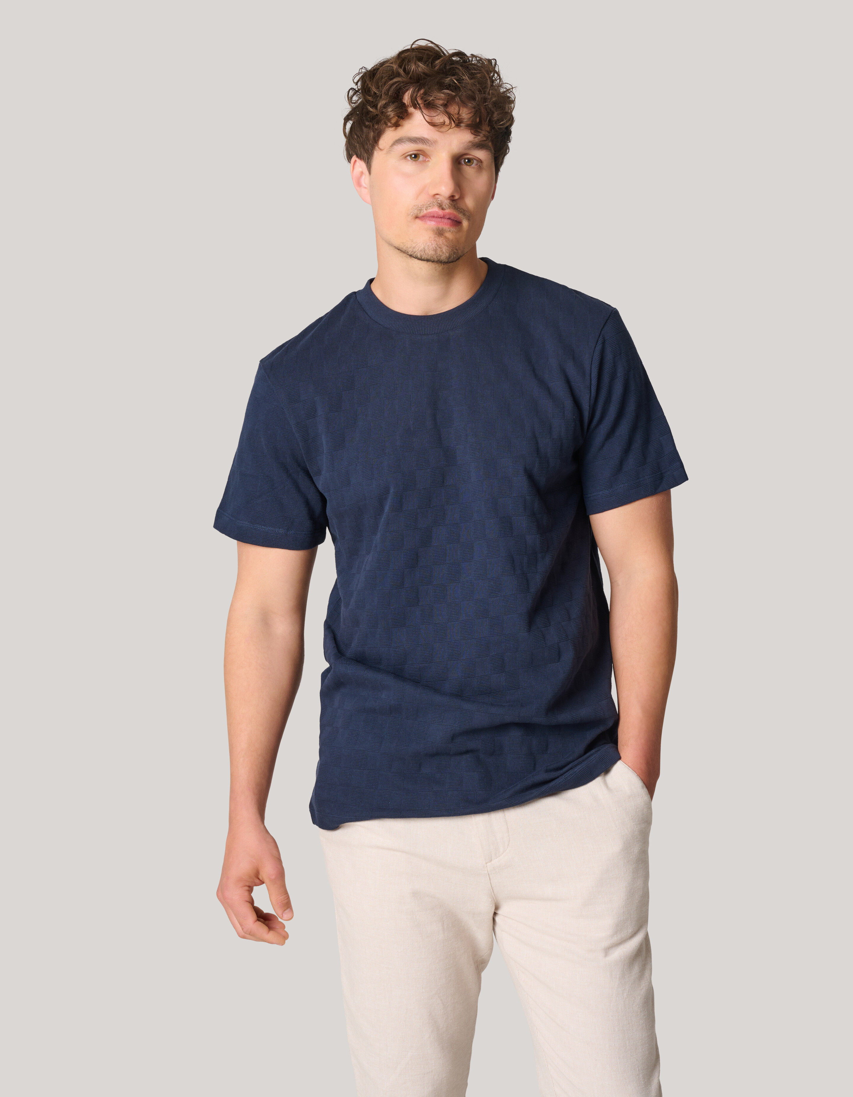 Block Structuur T-shirt Donkerblauw SHOEBY MEN