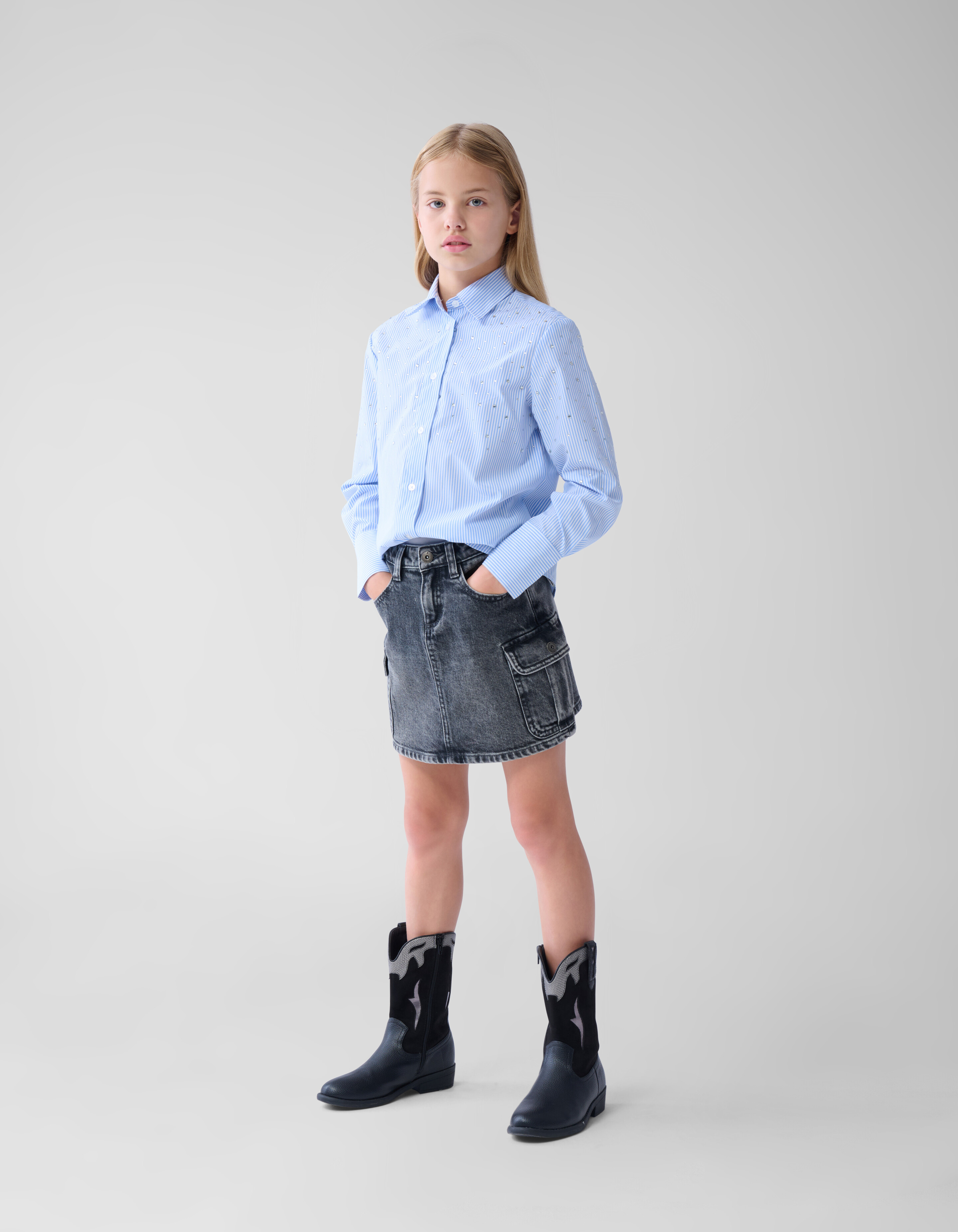 Pinstripe Strass Blouse Lichtblauw SHOEBY GIRLS