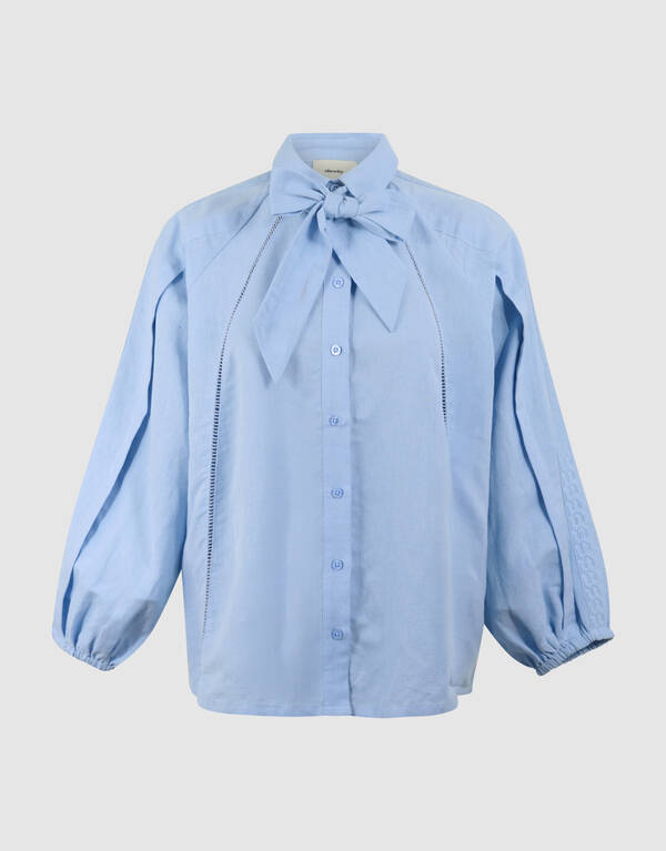 Pleated Embroidery Blouse Lichtblauw By Mieke SHOEBY WOMEN