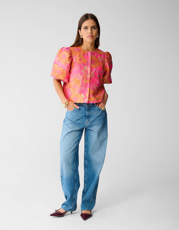 Jacquard Flower Blouse Roze/Oranje SHOEBY WOMEN