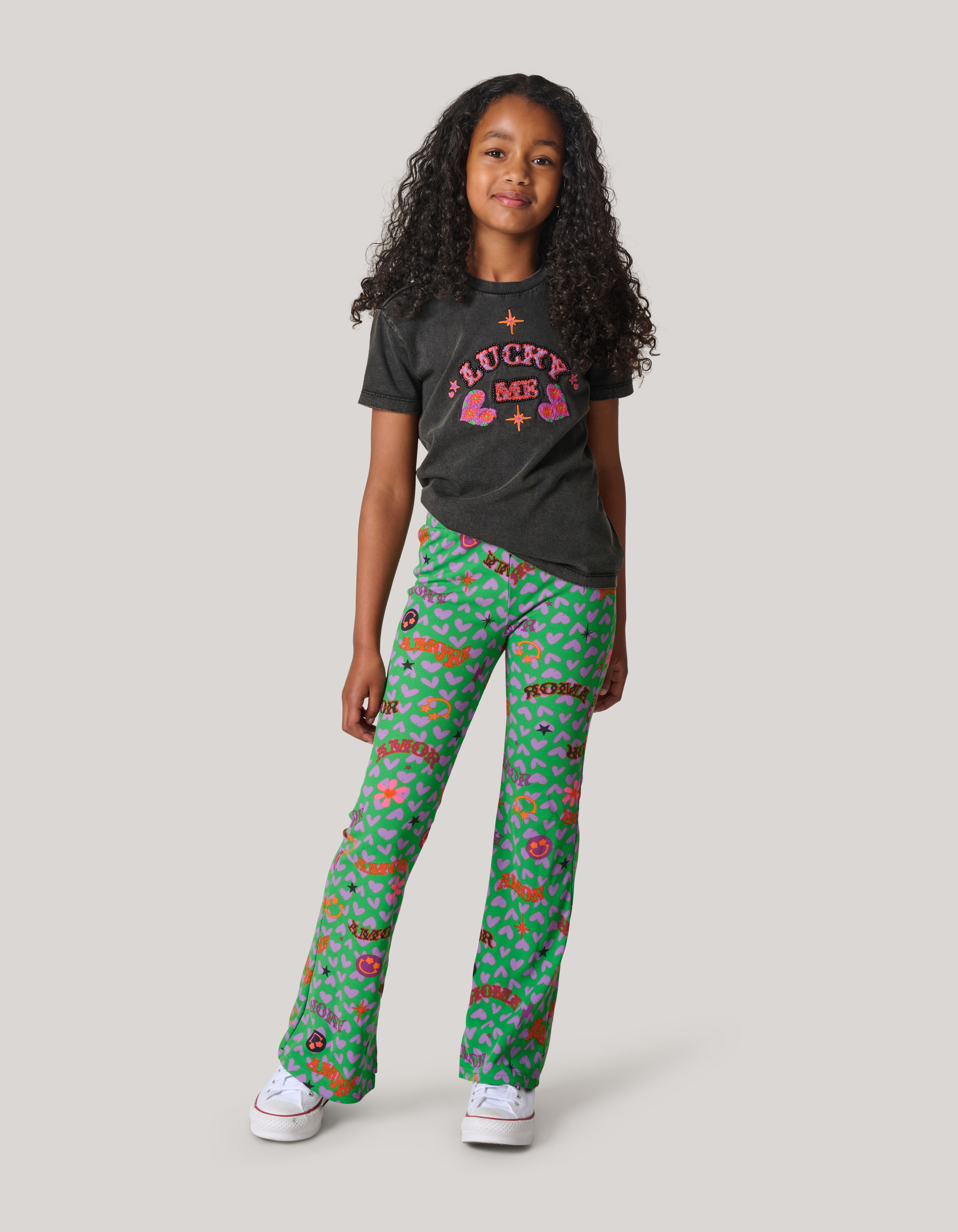 Printed Rib Flared Legging Groen Shoeby