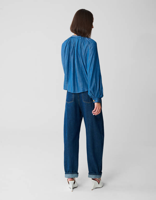 Cropped Denim Blouse Blauw SHOEBY WOMEN