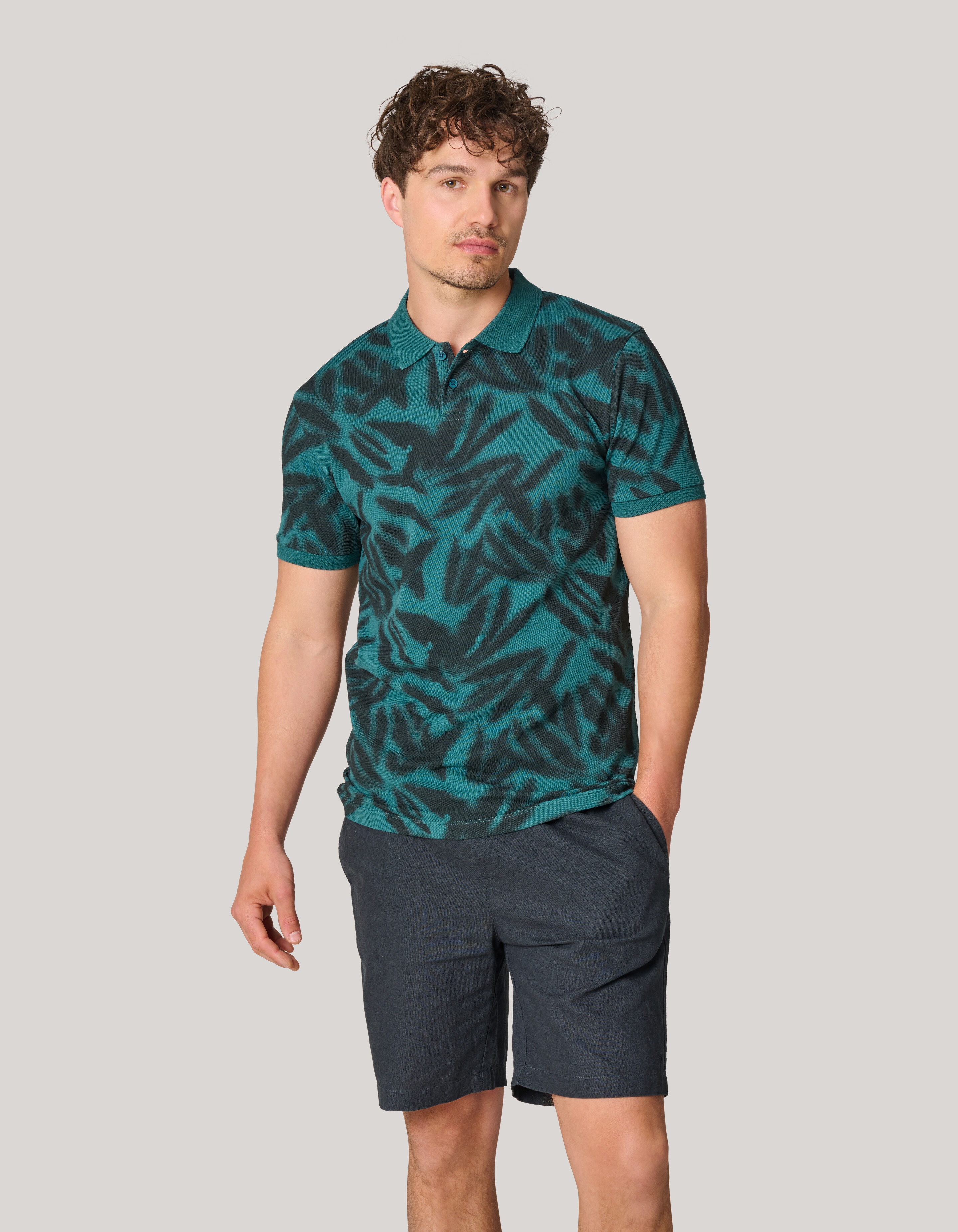 Leaf Print Polo Turquoise SHOEBY MEN